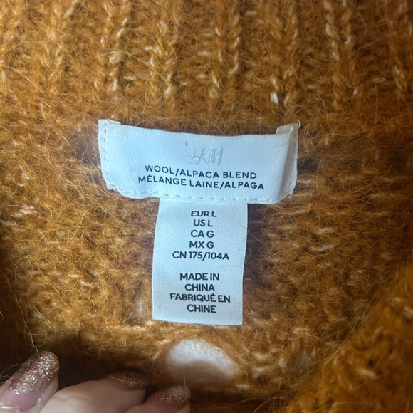 H&M Sweater Orange Design Wool Alpaca Pullover Round Neck Long Sleeve Size L - Picture 6 of 7